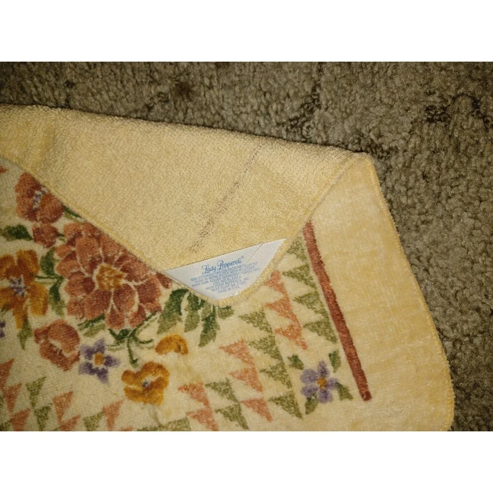 Vintage Towel Set of 3 Lady Pepperell Beige Purple Green Floral Washcloth